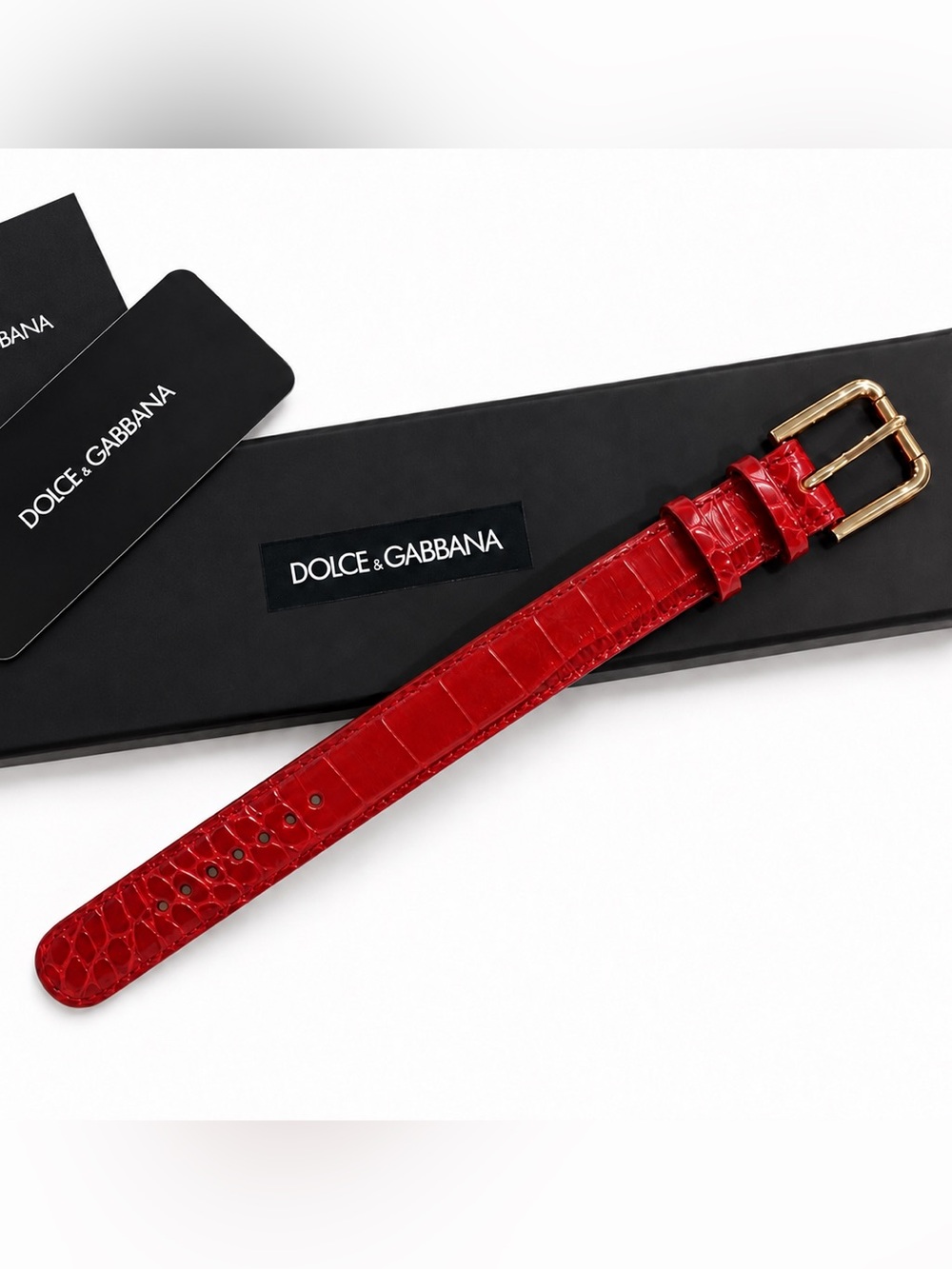 DOLCE & GABBANA Red Embossed Leather Wrap Bracelet NWT